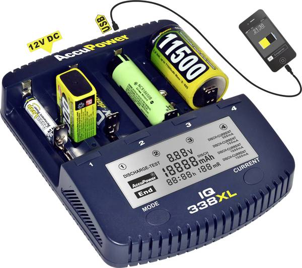 AccuPower Universal IQ338XL Ladegerät Li-Ion / Ni-Cd / Ni-MH
