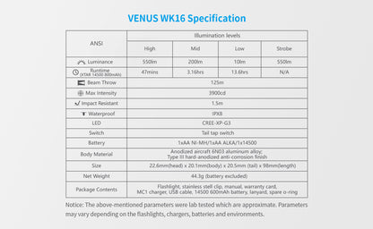 Xtar VENUS WK16 Zaklamp
